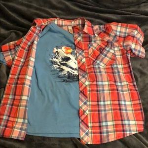 2 Pc Rt 66 T-shirt and button-down plaid shirts